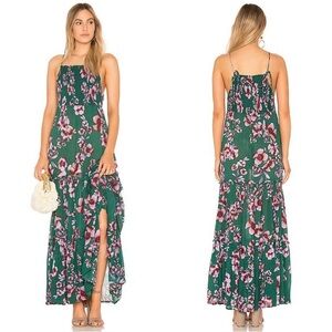 FREE PEOPLE Garden Party Smocked Flowy Floral Maxi Dress Green Large Boho Beach